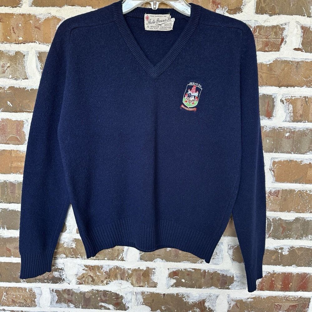 VTG Archie‎ Brown Son Pullover Sweater Women's Small 100% Lambswool Blue US